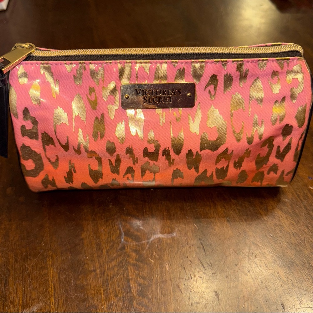 Victoria's Secret Leopard Print Pink and Gold Cosmetic Bag